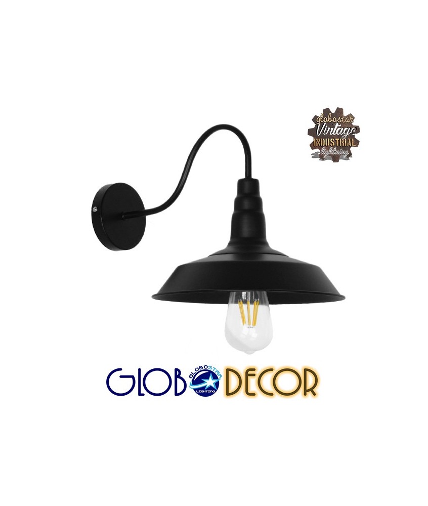 GLOBOSTAR® RAY 01065 Vintage Φωτιστικό Τοίχου - Απλίκα με Ντουί 1 x E27 AC 220-240V IP20 - Μαύρο - Μ26 x Π37 x Υ32cm